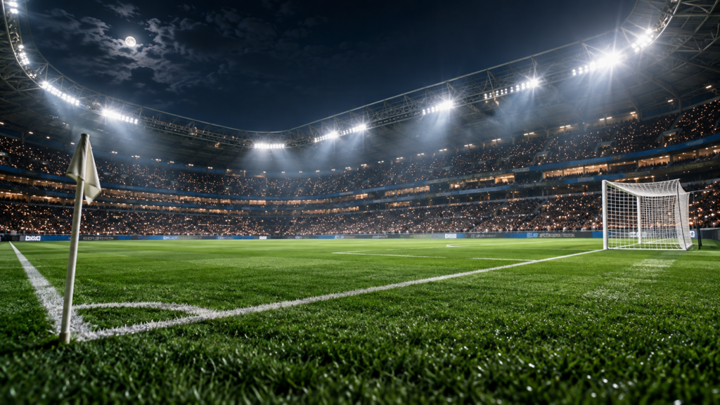 ライトに照らされた夜のサッカースタジアムのイメージ